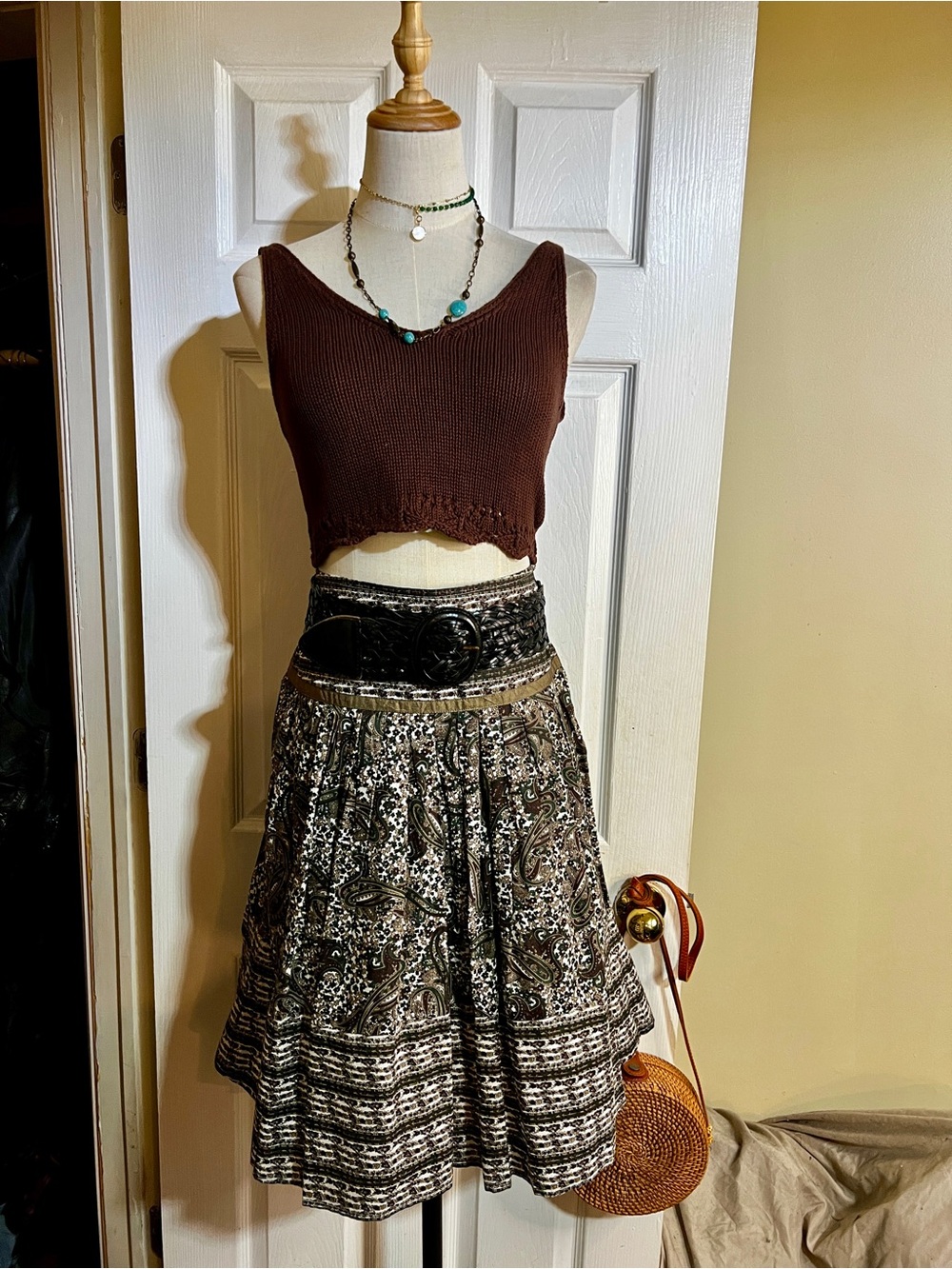 Coupe‎ Collection India Wms Paisley Pleated Cotton Lined Boho Festival Skirt M